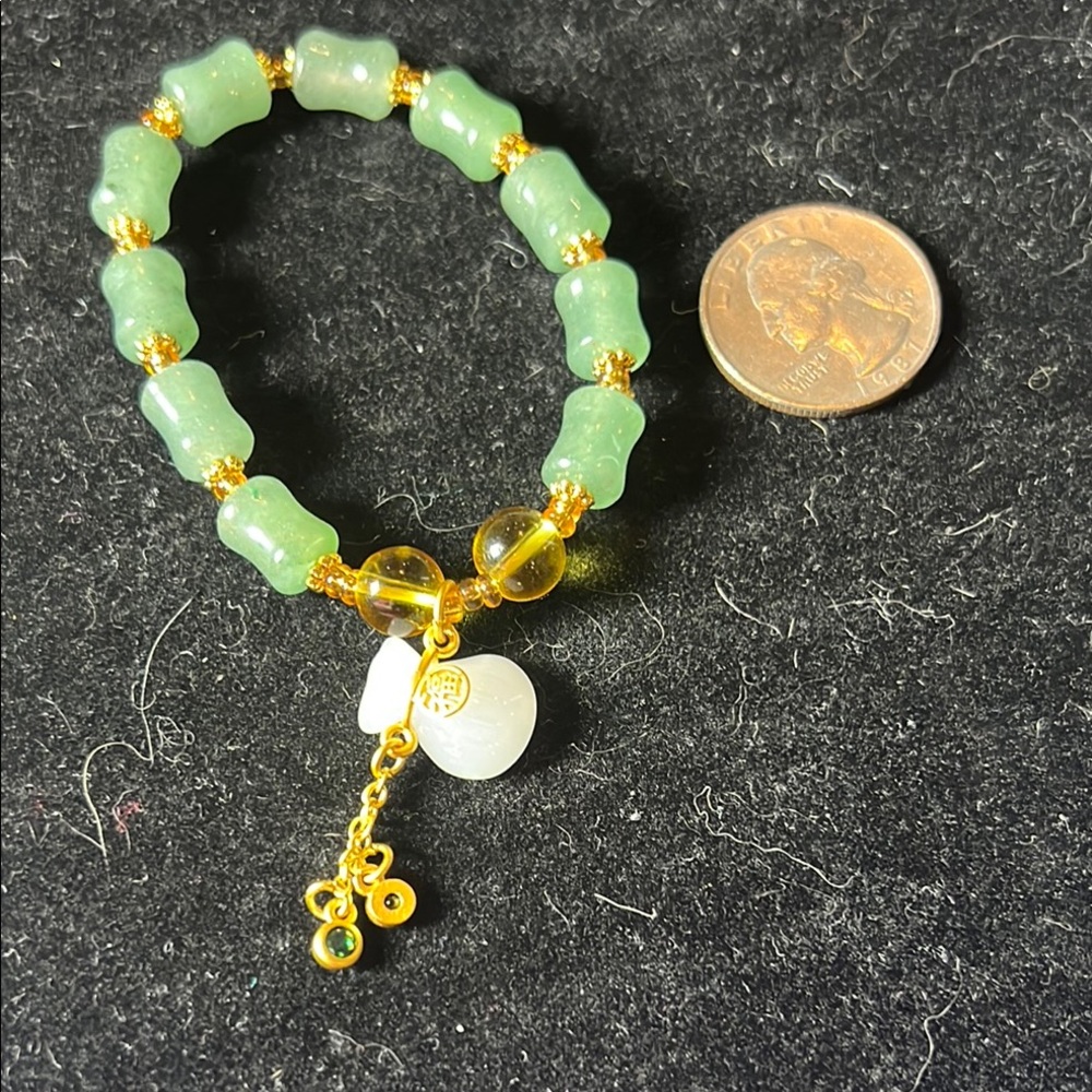 #42 Green Aventurine Bamboo Citrine and White Jade Beaded Bracelet